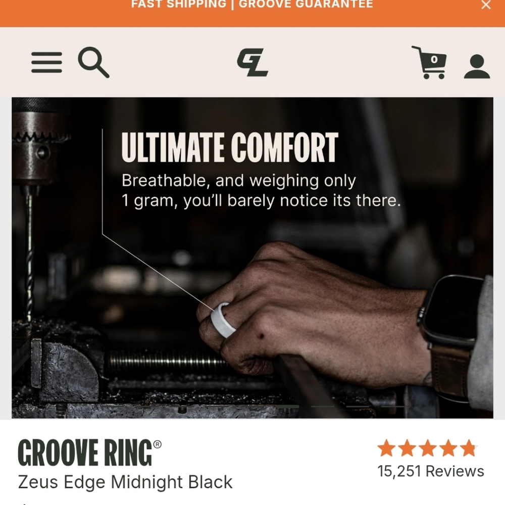 Groove Ring Zeus Edge Midnight Black size 8 - Picture 5 of 8